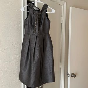Maggy London Metallic grey dress with gemmed neckline